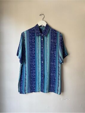 Aqua Blue Silk Short-Sleeve Blouse